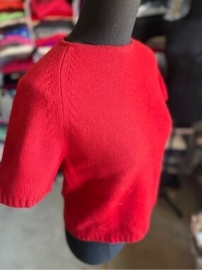 DKNY Bright Red Short-Sleeve Crewneck Wool Sweater